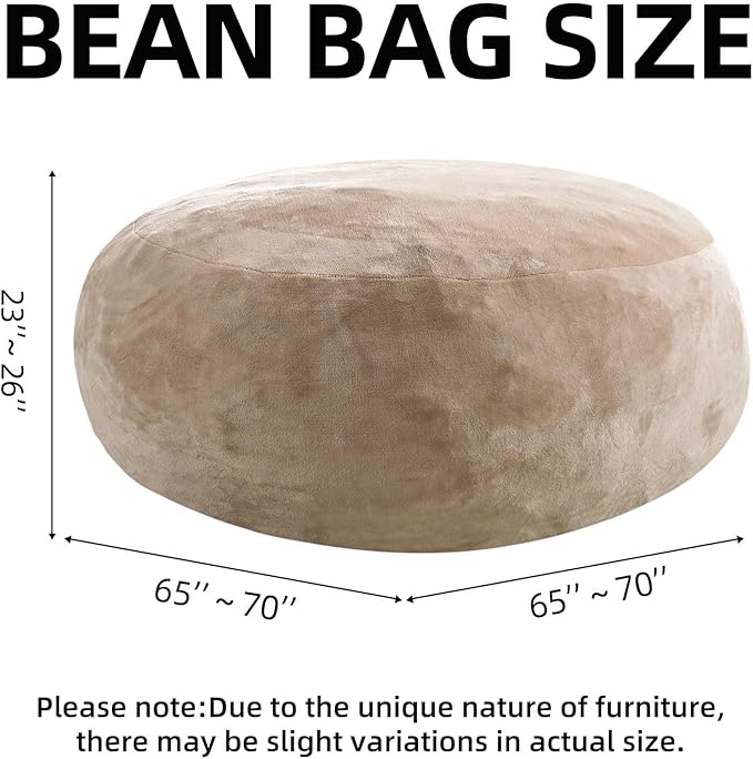 Bean Bag Chair 6Ft, Memory Foam Filled, Large Beanbag Chairs for Adults and Teens, Soft Sofa with Removable Flannel Cover, Round Couch for Living Room Bedroom College Dorm (Apricot, 6FT-67×67"×24")