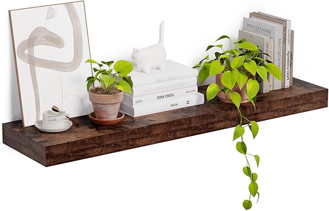 Heimlove 12 Inch Deep Floating Shelves, 48 x 12 inches Long, Large Display & Storage Shelf, Rustic Wood Wall Shelves for Fireplace Mantel, Set of 1(Rustic Brown)