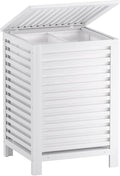 SMIBUY Double Laundry Hamper with Lid, 120L Bamboo Laundry Basket with Removable Liner Bag, 2-Section Clothes Divider Laundry Sorter for Laundry Room, Bathroom, Bedroom (White)