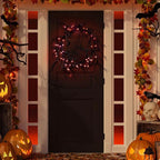 Halloween Black Branch Wreath Signs for Front Door with Red Lights,Handcrafted Halloween Horror Wreath for Indoor Outdoor Party Window Wall Decor Farmhouse Garland Yard