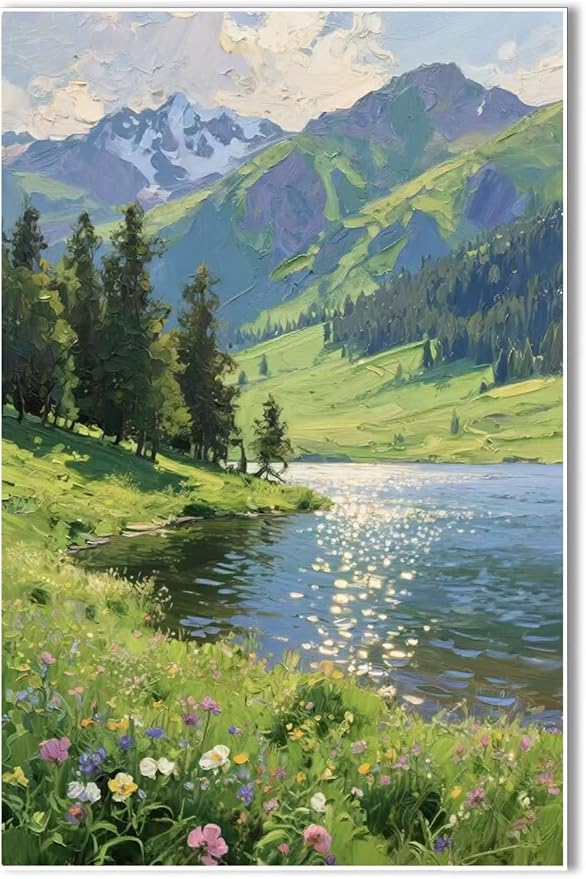 The scenery of mountain streams and green meadows is suitable for living rooms bedrooms offices landscape posters and wall paintings