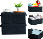 HOONEX Linen Foldable Storage Bins with Lids, 2 Pack, Storage Boxes with Carrying Handles and Sturdy Heavy Cardboard, 16.5" L x 11.8" W x 7.5" H for Shoes, Books, Clothes, Nursery, Dark Grey