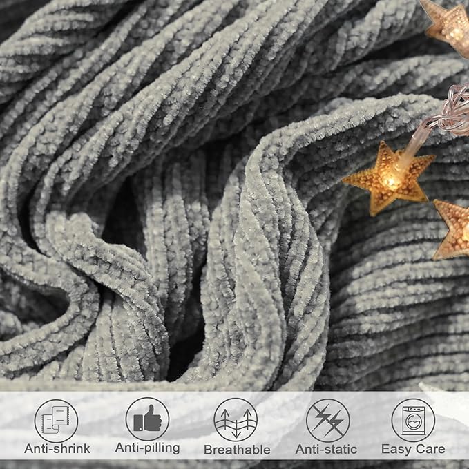 lifein Throw Blanket for Couch, Soft Boho Decor Bed Throw,Cozy Grey Knitted Chenille Small Farmhouse Lightweight Throw for Spring(Light Grey,50 * 60")