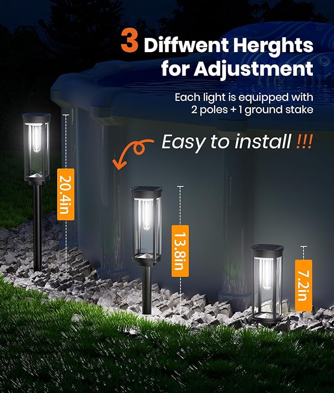 Solar Pathway Lights Outdoor Powered Waterproof 8 Pack Upgraded Solar Walkway Landscape Lighting Outside Driveway Light,Auto Dusk to Dawn On/Off for Yard Lawn Patio Decor (Cool White)