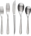 over&back 20pc Curved Flatware Cutlery Set - Comes with 4 Dinner Forks, 4 Salad Forks, 4 Dinner Knives, 4 Dinner Spoons, and 4 Teaspoons - 18/8 Stainless Steel - Dishwasher-Safe - Brushed Stainless