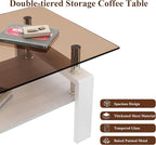 Glass Coffee Table Rectangle Living Room Center Table, with Brown Tempered Glass Tabletop and White MDF Layer,for Living Room and Office, Brown+White