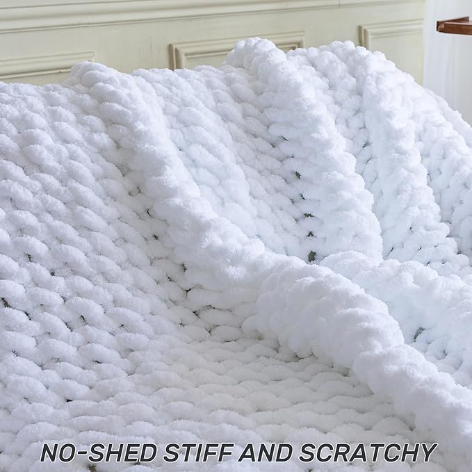 Chunky Knit Blanket - Luxury Soft Cozy 50 * 60 Throw Blanket,100% Woven Blanket Rope Knot Throw Blanket for Couch, Sofa, Home Decor, Gift - Machine Washable（White）