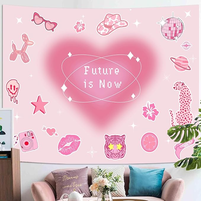Lunerfex Y2K Tapestry Pink Wall Tapestry, Cute Tapestries for Bedroom Funny Tapestries Wall Hanging for Bedroom Living Room Decor Pink-4 44"x60"