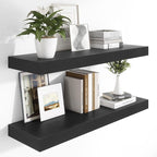 Heimlove 12 Inch Deep Floating Shelves, 48 x 12 inches Long Wall Shelf, Large Display Shelf & Storage Shelf, Rustic Wood Wall Shelves for Fireplace Mantel, Set of 2(Black)