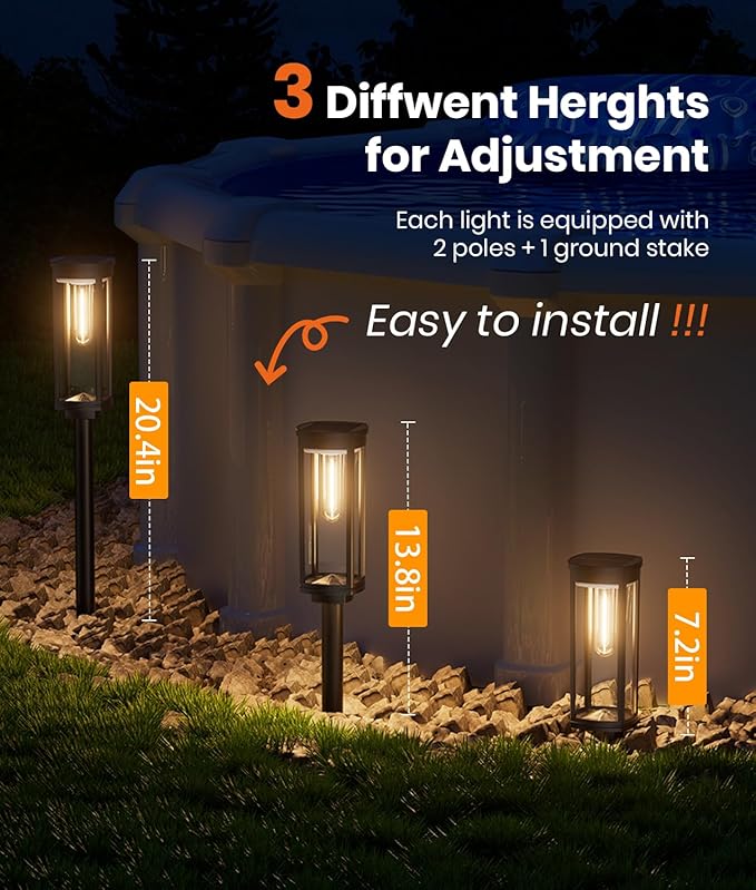 Solar Pathway Lights Outdoor Warm White 8-Pack Waterproof IP65, Auto On/Off Solar Powered Walkway Lighting for Driveway Yard Garden, Upgraded Landscape Lights Outside