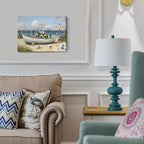 amatop Coastal Wall Art– Beach Scene Picture with Boat on Sandy Shore, Flowers and Sea Birds, Blue Ocean Seascape Themed Canvas Print Nautical Artwork for Bathroom and Bedroom Decor, Small 16x12 Inch