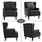 Accent Chairs, Faux Leather High Back Armchair Set of 2 or Living Room, Comfy Upholstered Single Sofa Reading Chairs with Solid Wood Legs for Office, Bedroom, Waiting Room-Black