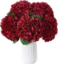 8Pcs Burgundy Fake Flowers Silk Hydrangea Artificial Flowers Bouquets Faux Hydrangea Stems for Home Table Centerpieces Wedding Party Decoration