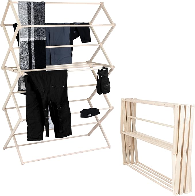Pennsylvania Woodworks Clothes Drying Rack: Solid Maple Hard Wood Laundry Rack for Blankets, Towels, Bedding & More, Heavy Duty Folding Drying Rack, Made in USA, No Assembly Needed, XXLarge