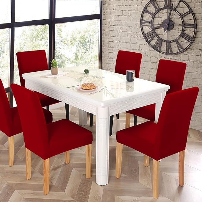 JQinHome 6 Pcs Dining Chair Slipcover,High Stretch Removable Washable Chair Seat Protector Cover for Home Party Hotel Wedding Ceremony (Red)