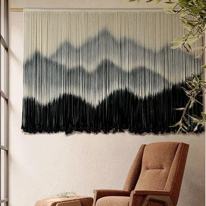 IOWER Macrame Wall Hanging Mountain Dip-Dyed Macrame Wall Decor Large Modern Fiber Art Boho Wall Decor 57" Wx35 L