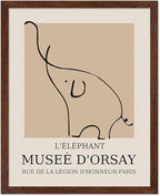 Poster Master Vintage Poster - Retro Minimalist Print - Gift for Artist, Housewarming - Elephant, Line Drawing, Sketch, Abstract - Wall Decor for Living Room, Bedroom, 8x10 Brown Framed