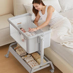 3-in-1 Baby Bassinet, Rocking Bassinet, Bedside Bassinet for Baby, Stable and Secure Bassinet Bedside Sleeper for Newborn & Infant, 6 Height Adjustable with Wheels, Mattress & Breathable Mesh