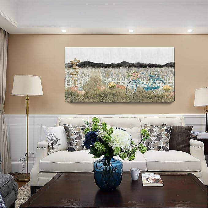 Oversized Wall Art for Living Room, Extra Large Wall Decor, Modern Vintage Farmhouse Boho Landscape Artwork Neutral Rustic Countryside Nature Floral Canvas Wall Picture for Office Bedroom Dining room