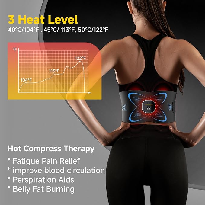 Ab Stimulator Muscle Toner, Abs Stimulator Abdominal Massage Belt with Heat for Belly Fat Burning & Cellulite Melting & Stomach Smooth Firming, Lower Back Massager for Women Men Pain Relief Gifts