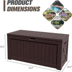JUMMICO 120 Gallon Resin Deck Box, Large Outdoor Storage Box Waterproof & Lockable for Garden, Patio, Pools (Deep Brown)