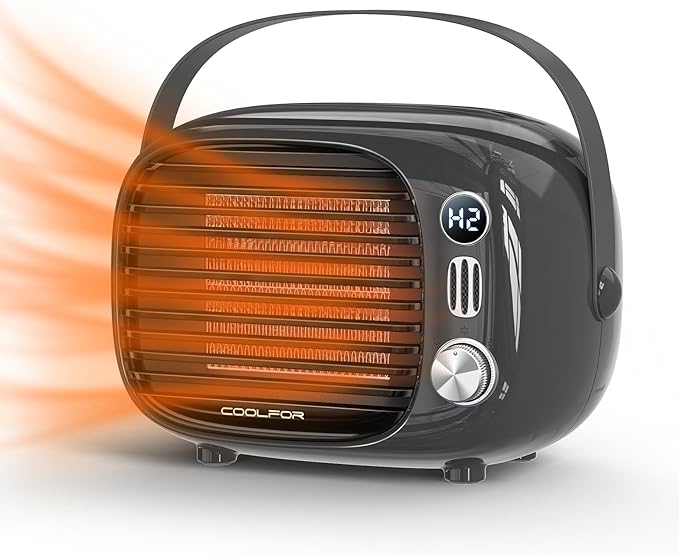 Space Heater, Small Desk Heater with High Output, Safe and Quiet Ceramic Desktop Heating Fan for Home Bedroom Office Desk Indoor Use(Grey)
