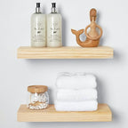 Homeforia Wood Floating Shelf 16 inch, High End Solid Natural Wood 16inch Floating Shelves for Wall Mounted, Unfinished Wooden Small Floating Shelves, Heavy Duty Bracket, 16 X 6.5 X 1.75 in, Set of 2