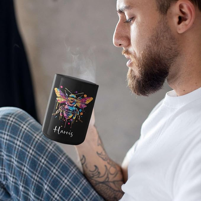 Personalized Black Bee Coffee Cup - Customized Ceramic Mug for Christmas, Gift for Brother Sister - Custom Animal Cup 11oz 15oz, Unique Animal Lover Gift