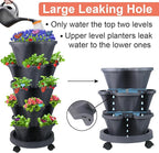 Vertical Planter, 5 Tier Stackable Strawberry Planter with Garden Tool Set, Movable Indoor/Outdoor Garden Herb Pot for Growing Vegetables and Succulents, Dark Gray