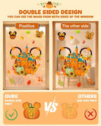 Fall Window Clings - 9 Sheets 149 Pcs Fall Decorations for Autumn Thanksgiving Harvest Home Party, Pumpkin Leaves Car Maple Castle Acorns Stickers for Glass, Double-Sided Static Window Decals