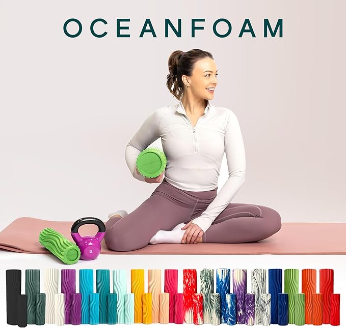 Oceanfoam Tidal Roller - Algae Green - Muscle Massage Foam Roller for Back Pain & Stretching - Firm and Ergonomic Wide Wave Textured - Yoga, Athletics, & Wellness - Full Size, 20" x 5"