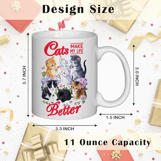 JINYO Cat Coffee Mugs, Cat Coffee Mugs For Cat Lovers,Cat Mom Cup,Cat Mom Mug,Cat Mugs For Cat Lovers Women, Cat Gifts for Cat Lovers Women Girls, Cat Lover Coffee Mug, Cat Lover Gift, Cat Cups, 11oz