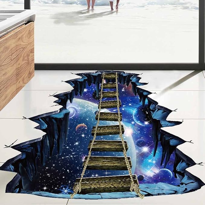 Quanhaigou Blue Galaxy Bridge Wall Sticker,3D Outer Space Decorations Decal for Home Decor Kids Bedroom Large