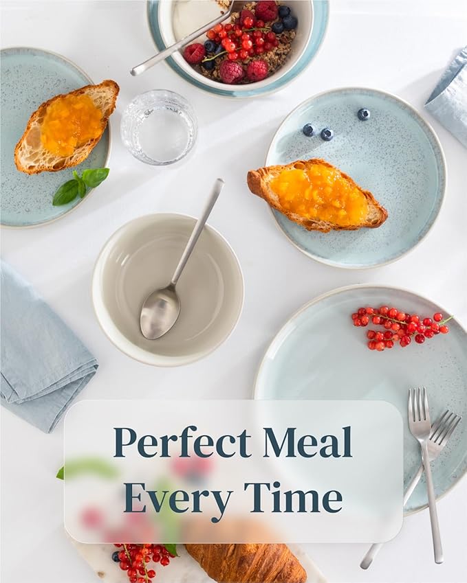 32 Piece Dinnerware Sets for 8 - Modern Style Stoneware Dinnerware Set - Scratch Resistant, Dishwasher Safe Plates and Bowls Sets Ceramic, Dish Set, Bowl and Plate Set - Beige and Blue…