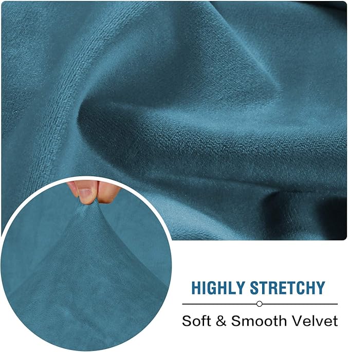 H.VERSAILTEX Velvet Stretch Couch Cushion Cover Plush Cushion Slipcover for Chair Loveseat Sofa Cushion Furniture Protector Seat Cushion Sofa Cover (3 Piece XL Sofa Cushion Covers, Peacock Blue)