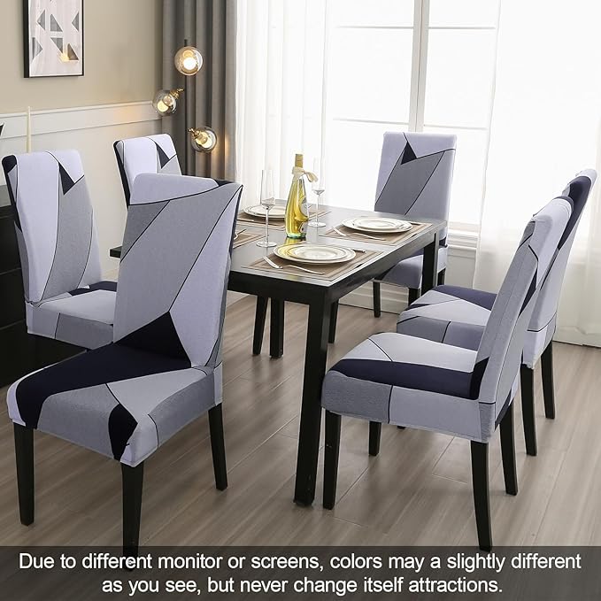 JQinHome Pattern Chair Covers for Dining Room Set of 4, High Stretch Removable Washable Parsons Chair Slipcover for Home Party Hotel Wedding Ceremony (White Grey,4PCS)