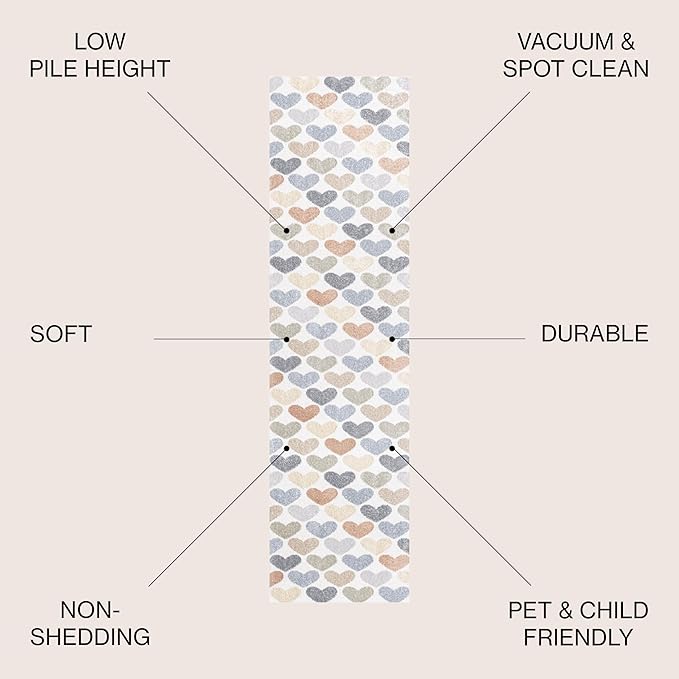 JONATHAN Y Machine-Washable Ivory/Blue/Orange Runner Rug, 2x8, Dila Modern Hearts Geometric, Kids & Novelty, Vintage, Bedroom, Kitchen, Living Room, Easy-Cleaning, Non-Shedding (KDW101A-28)