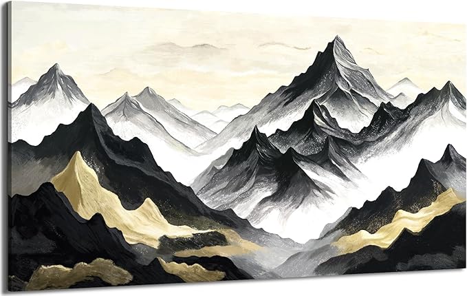 amatop Oversized Wall Art for Living Room Modern Extra Large Abstract Inspirational Mountain Black Gold Canvas Print Landscape Artwork Zen Scenery Picture for Bedroom Office Horizontal Decor 58x29 Inch