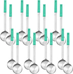 16 Pcs Portion Control Serving Spoons, Restaurant Measuring Serving Ladle Utensils, Portion Control Slotted Scoops for Weight Loss, Solid and Perforated Scoops(Green,4 oz)