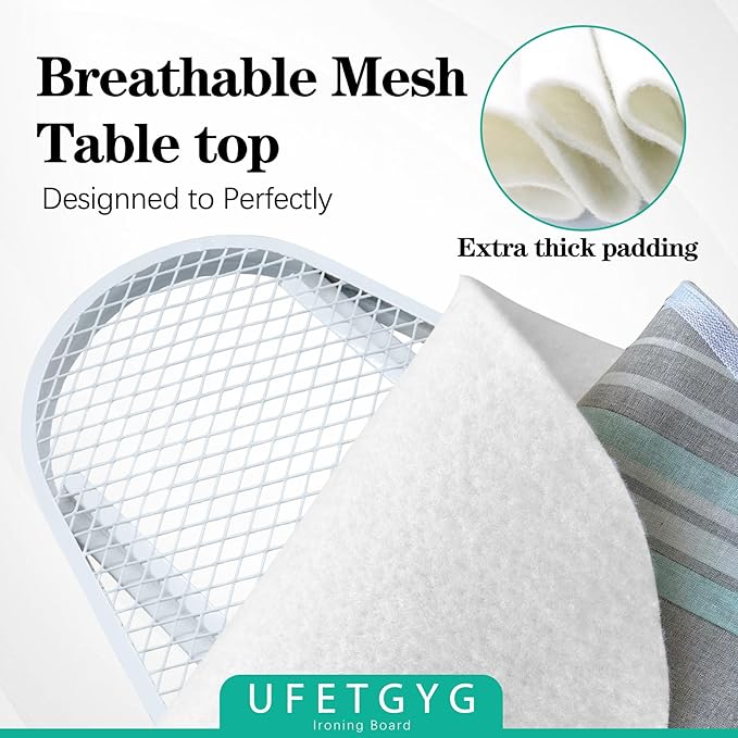 Ironing Board,Full Metal Construction| Height Adjustable, 43" X 13" W/with Iron Rest Heat & Scorch Resistant Fabric, Anti-Skid Feet, Heavy Duty| Easy to Fold