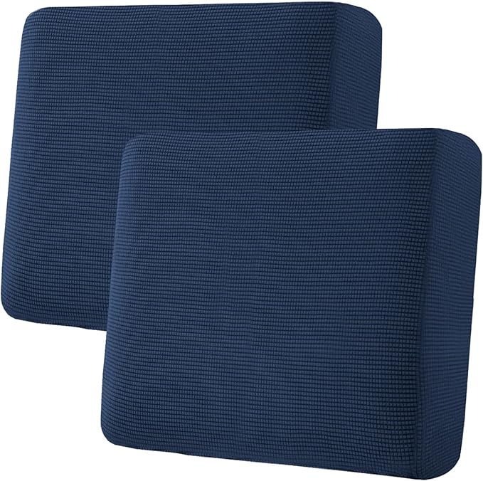 H.VERSAILTEX Super Stretch Individual Seat Cushion Covers - 2 Piece Large Sofa Cushion Covers, Navy, Thick Jacquard Textured Twill Fabric Sets