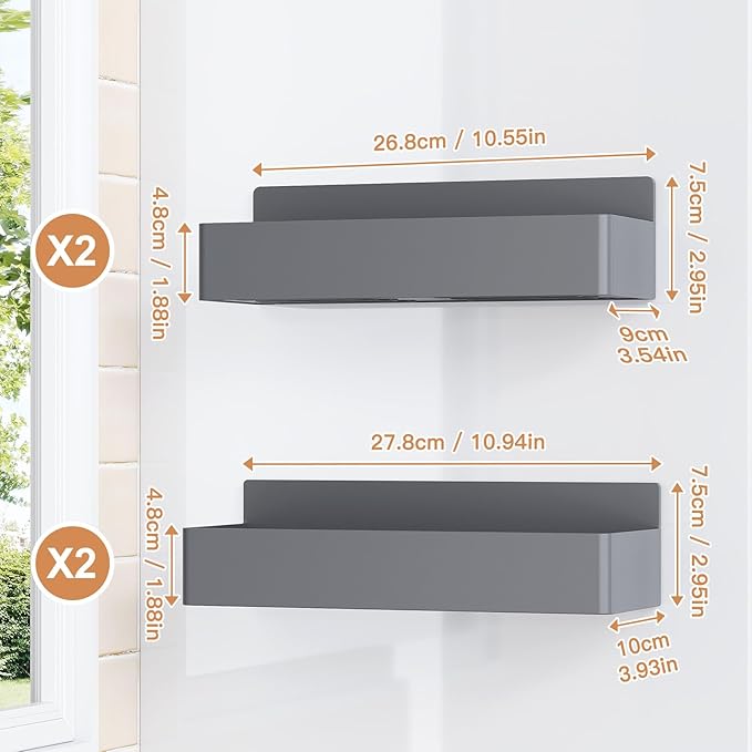 Magnetic Spice Rack for Refrigerator, Kitchen Organizer and Storage Shelf, Grey (4 Pack)…