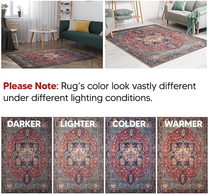 Keen Home Design 4x6 Rug - Machine Washable Area Rug with Non-Slip Backing, Ideal for Living Room, Dining Room, Bedroom - Vintage, Easy Clean, Durable, Low Pile Rug - (4' x 6')