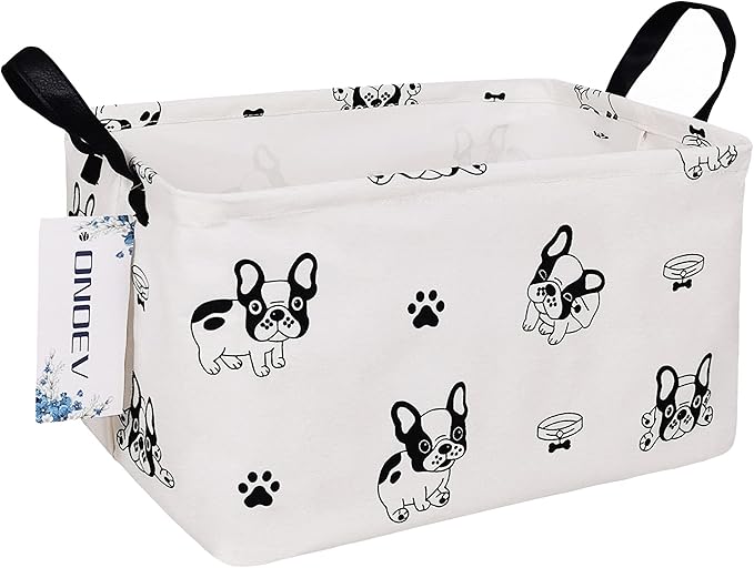 Rectangular Fabric storage box, decorative basket and finishing basket with handle are used for the storage of clothes, books and sundries (Bulldog) 14.9’’L ×10.2’’W×9.05’’H inches