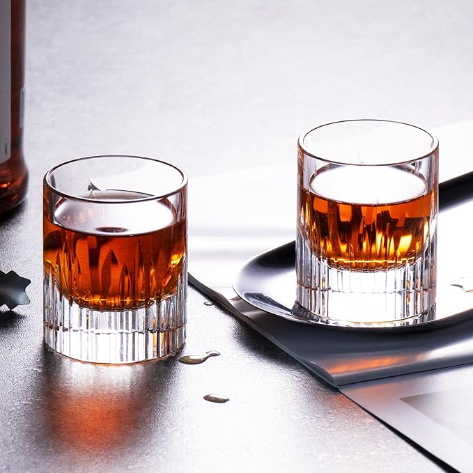 KAMMAK Crystal Whiskey Glasses Set of 2, Luxury 2.03oz Old Fashioned Glasses Stemless, Handcrafted Liquor Glasses, Hand Blown Scotch Cup for Women, Men Barware Gift for Cocktail, Bourbon