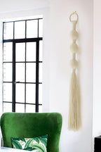 Macrame Wall Hanging Small Sphericity Cotton Textile Tassel Wall Hanging Fiber Yarn Art for Living Room Bedroom 27'' L x 2.3'' W