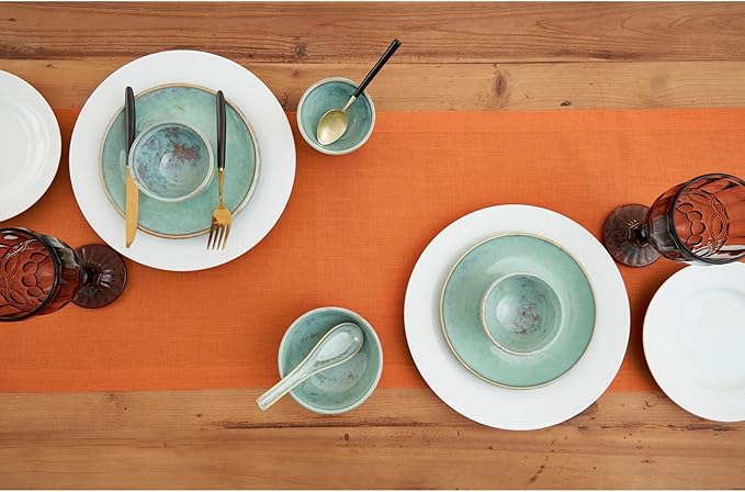 Solino Home Linen Pumpkin Table Runner 48 Inches - 100% Pure Linen Farmhouse Short Table Runner 14 x 48 Inch Ideal for Dresser and Coffee Tables - Fete - Fall, Autumn, Halloween, Thanksgiving