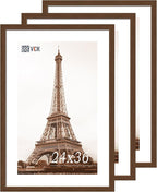 VCK 24x36 Brown Poster Frame 3 Pack, Wood Picture Frame with Exclusive Wood Grain, Wall Mounting Hanging