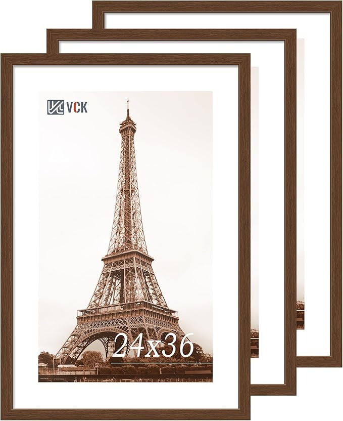 VCK 24x36 Brown Poster Frame 3 Pack, Wood Picture Frame with Exclusive Wood Grain, Wall Mounting Hanging