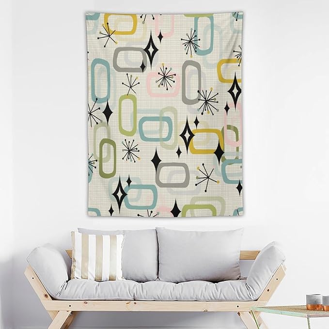 ICMOLYYENLO Boho Medieval Cat Tapestry, Abstract Atomic Starburst Geometric Aesthetic Art Wall Hanging For Bedroom Living Room Dormitory 30x40 Inches